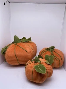 Set of 3 Courduroy Fall Halloween Orange pumpkins - Picture 1 of 11