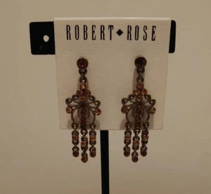 NEW Robert Rose Chandelier Pierced Earring Brown Rhinestones - Picture 1 of 10