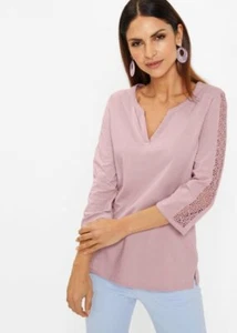 BONPRIX SELECTION PINK A-LINE LACE TRIM SLEEVED TOP UK SZ 14 BNWT - Picture 1 of 6