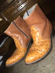 Durango DB434 Cognac Ostrich Quill Leather Side Zip Low Profile Men’s Boot 9 EE - Picture 1 of 15