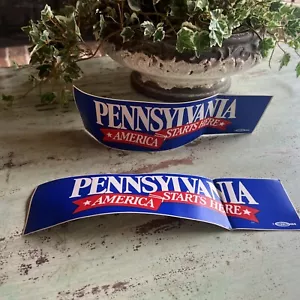 Set Of 2 VTG Pennsylvania - America Starts Here Souvenir Bumper Stickers 3 X 11” - Picture 1 of 4