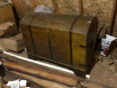 Antique Wood Pirate Treasure Chest Wooden Box Unique Authentic Trunk Cover