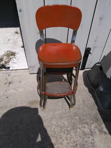 Antique High Chair Step stool Cosco Brand Kitchen Bar seat Red Cover