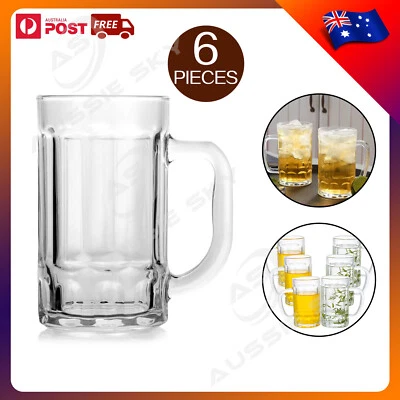 6Pcs Glass Beer Mugs Large Beer Glass Steins with Handle Hot Cold Beverage Mugs - image 1 of 3