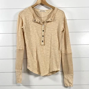 We the Free People Womens 100% Cotton Thermal Long Sleeve Henley XS Beige Boho - Picture 1 of 11