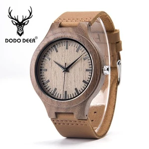 Men Luxury Sports Casual Wood Wristwatch Leather Strap Quartz Watch In Box Gift - Picture 1 of 4