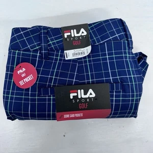 Fila Sport Golf Shorts NWT Mens Blue Plaid Chino Stretch Pockets Athletic Fit 32 - Picture 1 of 16