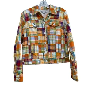 Pendleton Patchwork Madras Tartan Plaid Button Up Trucker Jacket Sm Vintage Crop - Picture 1 of 10