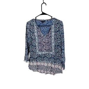 Lucky Brand Damen Top Größe L Langarm Blau Lila Blumenmuster Bluse - Bild 1 von 6