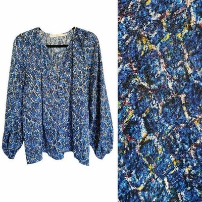 Blusa Top MARIE OLIVER 100 % Seda Grande Azul Nueva Sin Etiquetas Foto 1 de 4