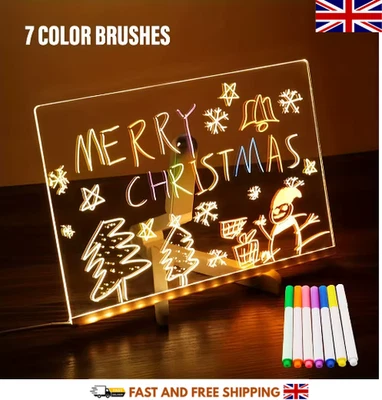LED Luminous Message Note Board with Colors, Acrylic Dry Erase Board & 7 Pens UK - Image 1 of 4