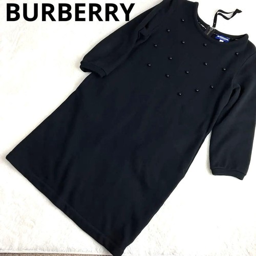 Abito Burberry blu etichetta con perline nero manica 3 4