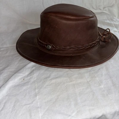 Outback Indiana Jones Hat Brown Oiled Genuine Leather Western Distressed USA - Image 1 of 4