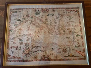 Antica Carta Nautica del Mediterraneo in Cornice - Foto 1 di 7