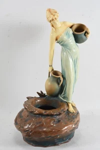 C11Y40- Jugendstil Bernhard Bloch Keramik Vase Frauenfigur am Brunnen um 1900 - Bild 1 von 12