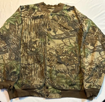 Vintage 80s 90s Camo Real Tree Snap Bomber Jacket Lightweight 2XL Distressed - Image 1 of 4