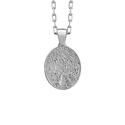 Collana Yggdrasil ovale in argento sterling lucido per regalo di Natale per m... - Immagine 1 di 4