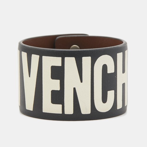 Bracciale Givenchy in pelle nera con stampa logo S