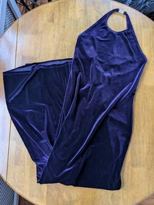 Wäsche Shelli Segal Maxikleid 6 Samt Pflaume 90er Neckholder hinten offen Deko Verschluss - Bild 1 von 14