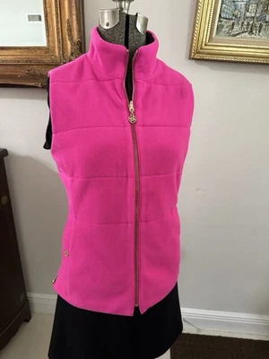 Chaleco polar reversible Lily Pulitzer Brooklee rosa azul marino talla S Foto 1 de 4