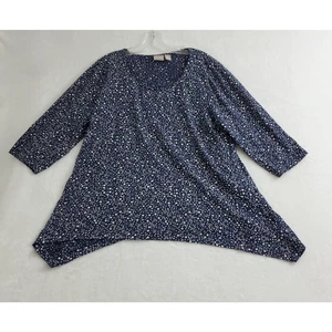 Chicos Shirt Womens Size 3 Blue Polka Dot 3/4 Sleeve Pullover Asymmetrical Top - Picture 1 of 8