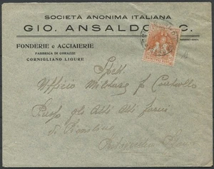 1918 09 GENNAIO CROCE ROSSA C.20+5 SASS 105 IN USO SINGOLO SU LETTERA DA CORNEGL - Picture 1 of 2