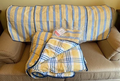 Southamptom 5 pc Twin Daybed set Yellow Blue Stripes comforter bedskirt 3 Shams - Image 1 of 4