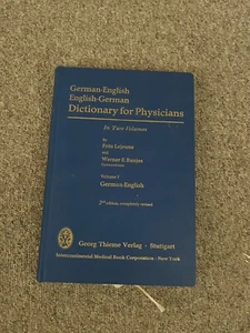 GERMAN-ENGLISH, ENGLISH-GERMAN DICTIONARY FOR PHYSICIANS: In Two Volumes - Picture 1 of 2