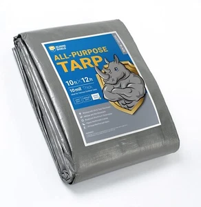 Heavy Duty Tarp 10x12 Feet Silver/Black Multi Purpose Thick Waterproof Poly Tarp - Picture 1 of 8