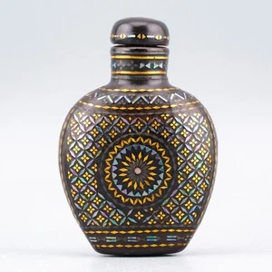 Antike chinesische Schnupftabakflasche Lack Burgauté vergoldet Stopfen Ära 19. Jh. - Bild 1 von 15