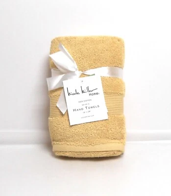 Nicole Miller 2 toallas de mano oro claro 100 % algodón 16" x 28" Foto 1 de 2