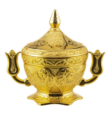 Турецкая сахарница блюдо с крышкой | гравировка в османском стиле | тюльпан # 063 золото - Изображение 1 из 2