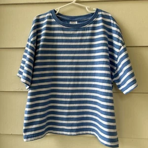 Zara kids girls boxy T-shirt blue white striped cropped size 10 140cm top - Picture 1 of 6