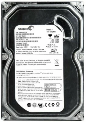 Hard Drive Seagate DB35.3 160GB 7200U/Min 2MB Ata Ide ST3160215ACE 3.5 " Inch - Image 1 of 3