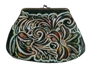 PATRICIA NASH Savena Tool Leather Jewel Tone Floral Purse 8"x6" *NO WRIST STRAP* - Picture 1 of 21
