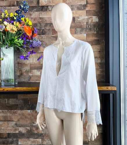 Gucci autentica blusa bianca vintage in fine batista con pizzo taglia 44 IT