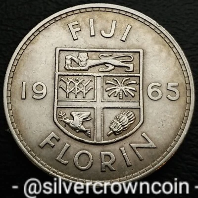 Fiji 🇫🇯 Florin 1965. KM#24. Two 2 Shillings coin. Shield Of Arms. Elizabeth II - Image 1 of 4