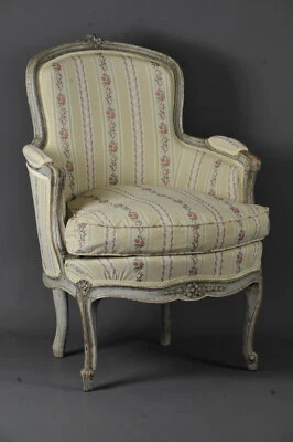 Bergère Transition En Bois Laqué Gris - 18ème siècle - Photo 1/4