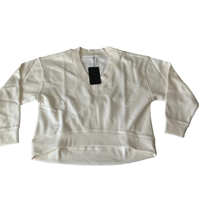 Fabletics V Neck Sweatshirt Womens Size M Cream Long Sleeve Stretch Relaxed Fit - Image 1 of 4