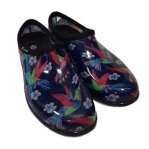 Sloggers Waterproof Womens Size 10 Garden Shoe Outdoor Slip On Blue Hummingbird 