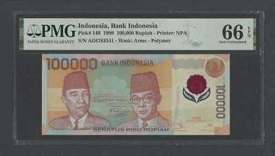 Indonesia 100000 Rupiah 1999 P140 "Polymer" Uncirculated Grade 66 - Image 1 of 2
