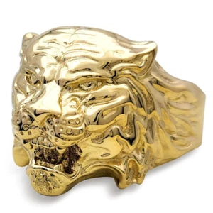 Real 14K Yellow Gold Tiger Ring XXL Heavy Mens Gold Tiger Head Ring Size 5 – 15 - Picture 1 of 8