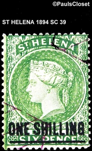 ST. HELENA 1894 SC 39 REINA VICTORIA 1/- EMBALAJE ORIGINAL EN 6p YEL GRN USADO F/VFINO - Imagen 1 de 2