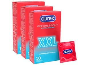 Durex Gefühlsecht XXL Kondome 30er Pack, große Passform, mit Silikongleitgel - Bild 1 von 6