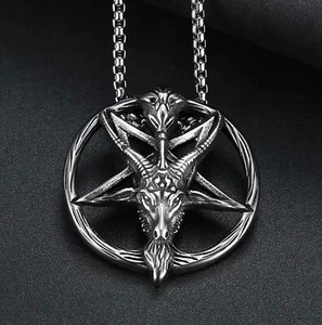 Pentagramm Baphomet Hexe Satan Gothic Edelstahl Kette mit Anhänger 666 - Bild 1 von 5