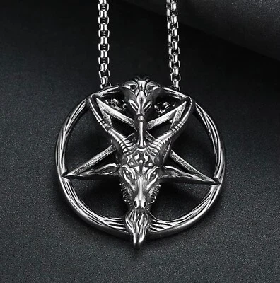 Pentagramm Baphomet Hexe Satan Gothic Edelstahl Kette mit Anhänger 666 - Bild 1 von 4