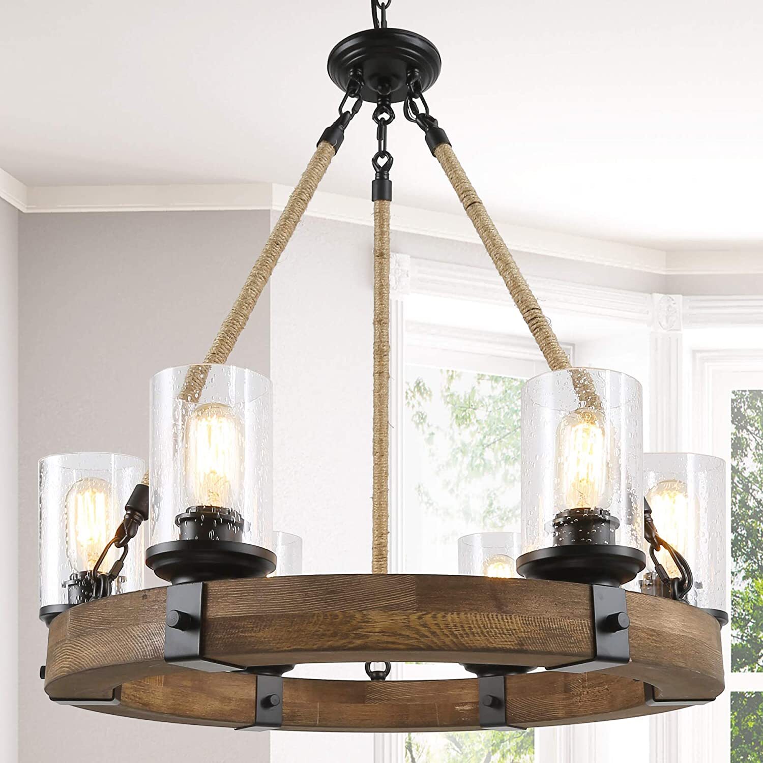 LNC A02982 Wood Kitchen Island Lighting 