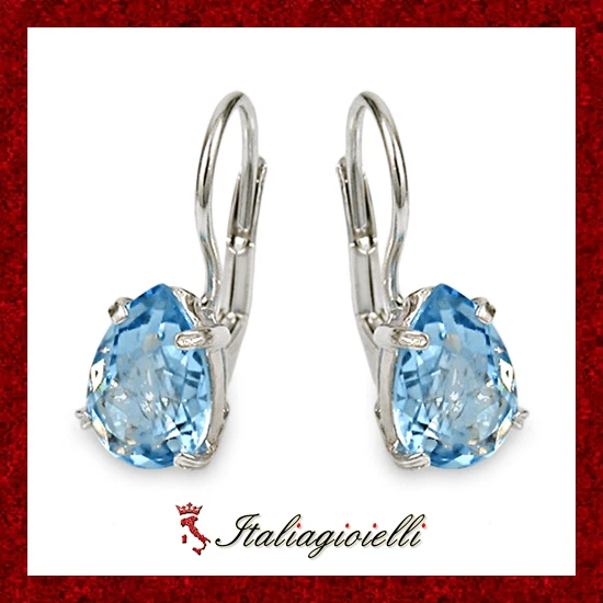 Orecchini Goccia tipo Acquamarina in Argento 925 Rodiato Oro Bianco - Immagine 1 di 4