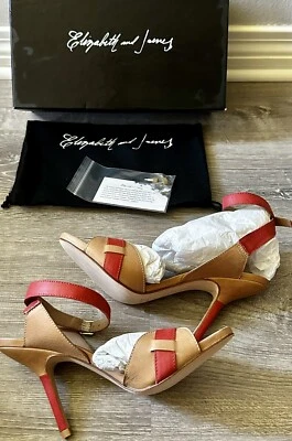 $350 New Elizabeth and James  Brown And Red Leather Strappy Heels Shoes 6.5 - Image 1 of 4