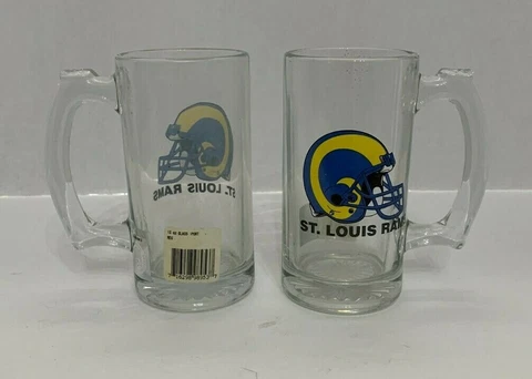 St. Louis Rams 13 oz. Glass Mugs Logo New 1 pair Cover